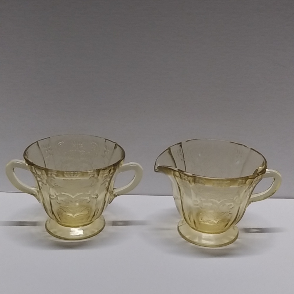 Yellow/Amber Federal Depression Glass Madrid Sugar and Creamer Set